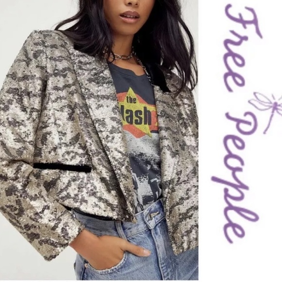 NWOT FREE PEOPLE Ari tiger striped sequin jacket - Picture 1 of 11